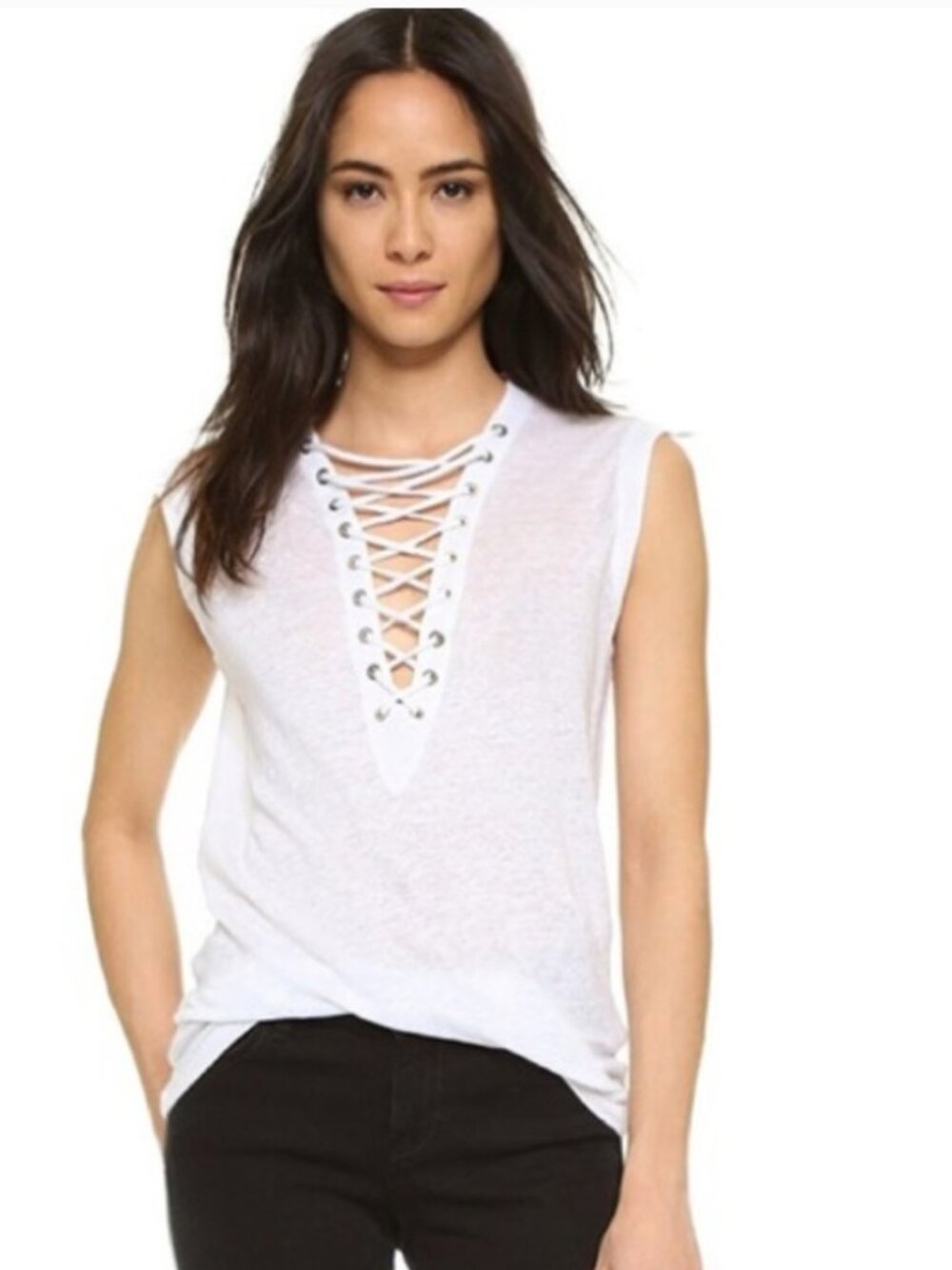 IRO White 'Tissa' Linen Lace-up Sleeveless Tank